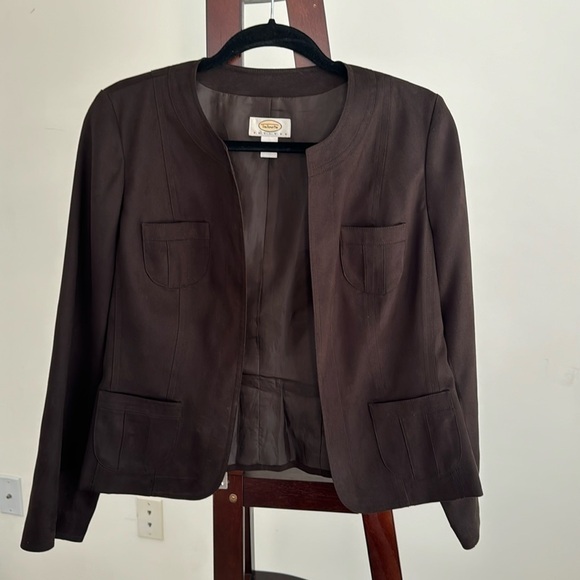 Talbots Women’s Brown Open Front Pocket Suede Texture Blazer Jacket Sz 10 - Picture 1 of 9